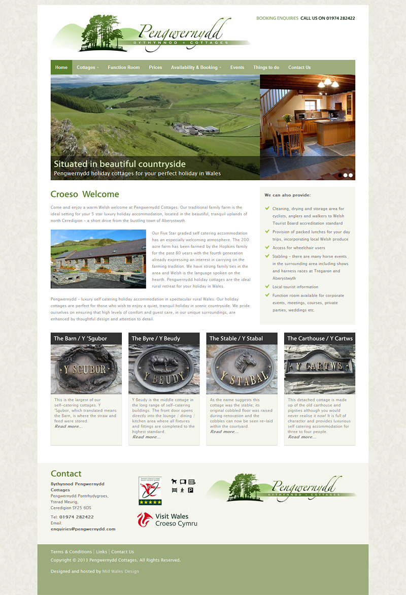 Pengwernydd Cottages holiday cottage website