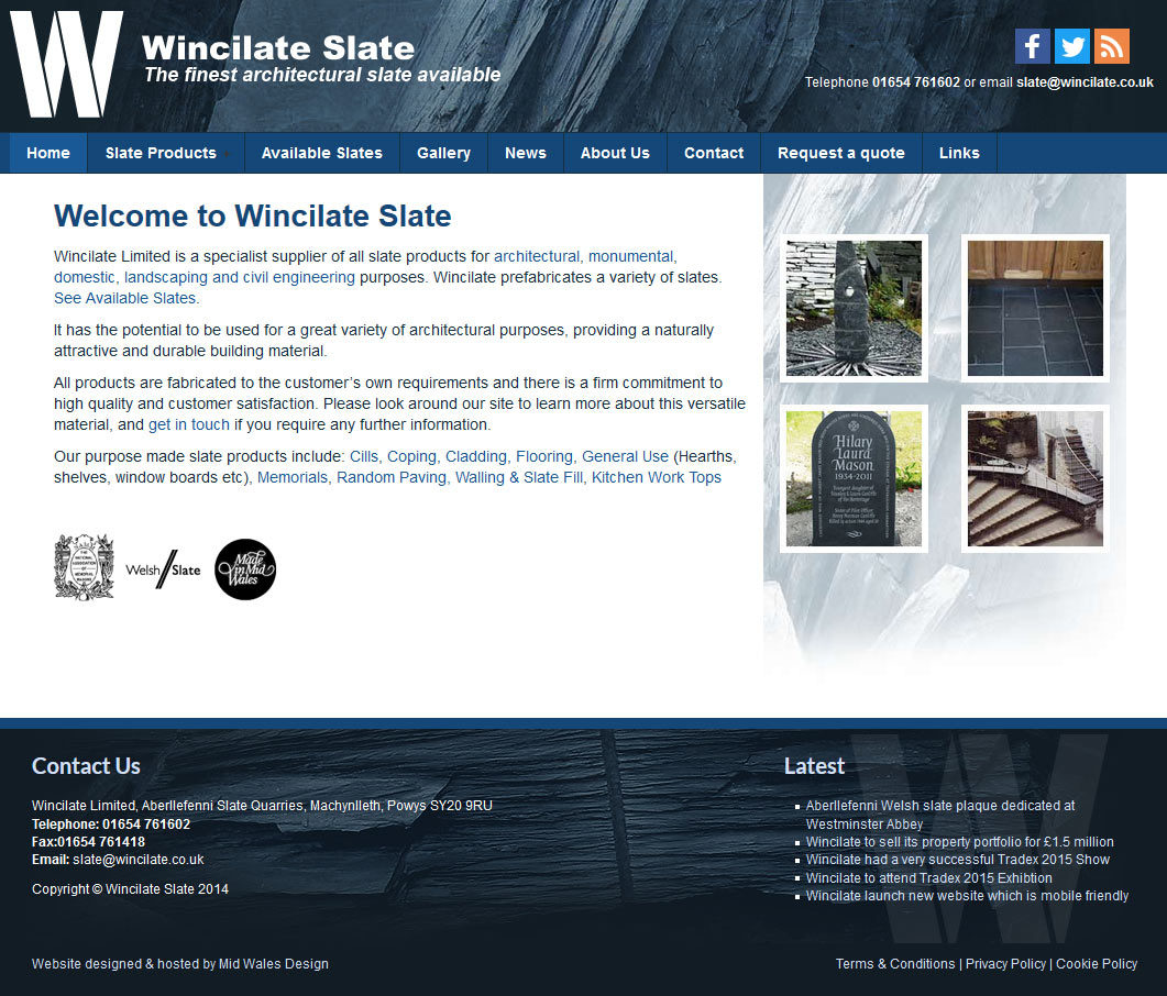 Wincilate Slate Machynlleth responsive website